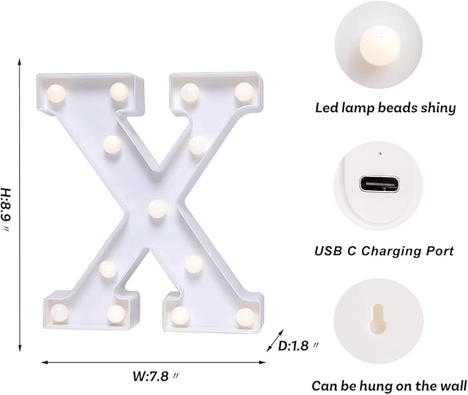 Foaky Rechargeable LED Letter Lights Sign Marquee Light Up Letters Sign for Night Light Wedding/Birthday Party Christmas Lamp Home Bar Decoration (X)
