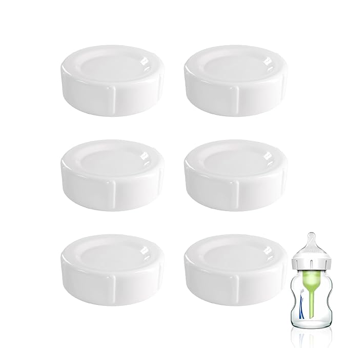 6pcs Wide Bottle Caps Compatible for Wide-Neck Natural Flow Dr Brown Bottles,BPA Free Travel and Storage Baby Bottle Lids Replacement Parts with Sealing Gasket for Baby Bottles Accessory (White)