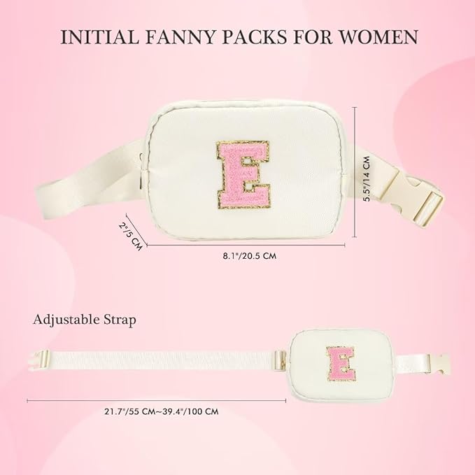 YOOLIFE Initial Crossbody Bags for Teen Girls - Belt Bag Fanny Packs for Girls Sling Bag, White Small Waist Packs Birthday Gifts Travel Accessories Monogrammed Gifts I
