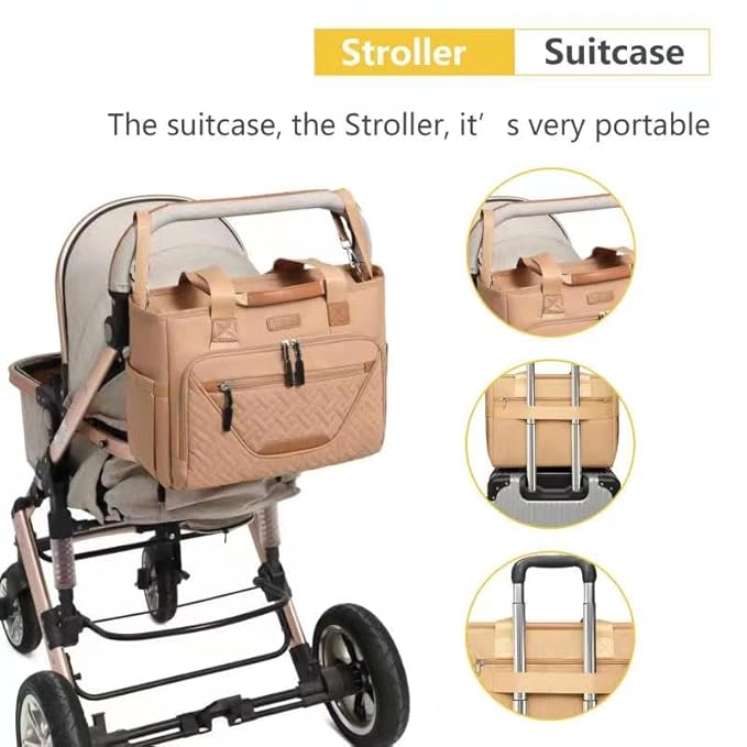 Diaper Bag Tote for Women, Travel Diaper Bag with Insulated Pocket for Toddler & Newborn. Baby Bag with 15.6 Inch Laptop Compartment (Light Brown)