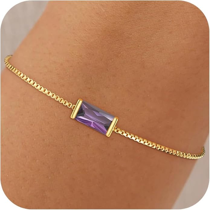 Birthstone Gold Bracelets for Women Girls Non Tarnish - Trendy Dainty 14K Gold Plated Bracelet Friendship CZ Bracelets Anniversary Birthday Gifts for Mom Girlfriend