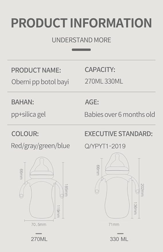 Baby Bottles, Weighted Straw Toddler Milk Bottles with Non-Slip Handle, Size + Variable Fast Flow, 12+ Months, BPA-Free, Blue/2Pack/9oz