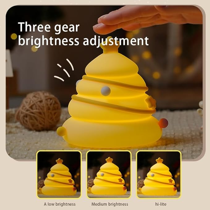 LED Christmas Tree Night Light, 3 Level Dimmable Nursery Decor, Cute Lamp Silicone Squishy Light, Rechargeable Bedside Touch Lamp for Breastfeeding Toddler Baby Kids Decor