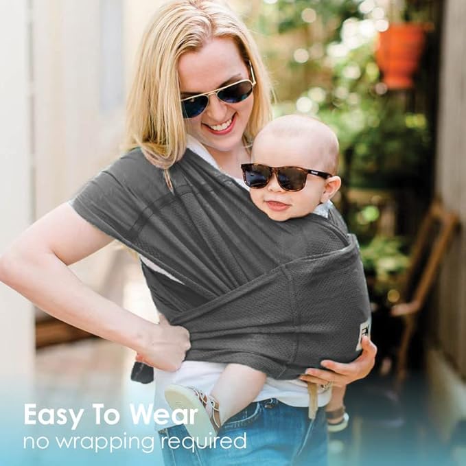 Breeze Baby K'tan Baby Carrier, #1 Easy Pre-Wrapped Baby Sling Gift | Breathable 100% Cotton Mesh | Hands Free Wrap for Infants | No Rings Or Buckles | Charcoal | Small