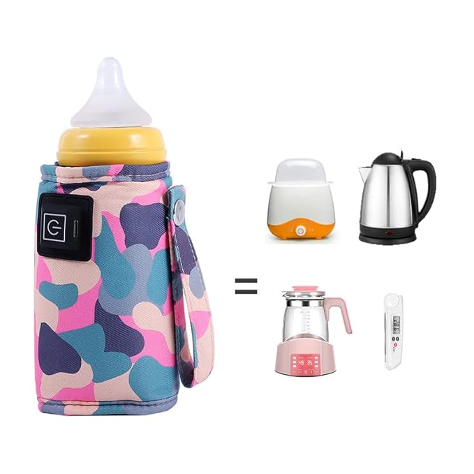 Plplaaoo USB Baby Bottle Warmer Portable Milk Heater,Fast Heating Baby Bottle Warmer with 3-Speed Temperature Adjustment,Compact Insulated USB-Powered Bottle Warmer for Infants(Deep Camouflage)