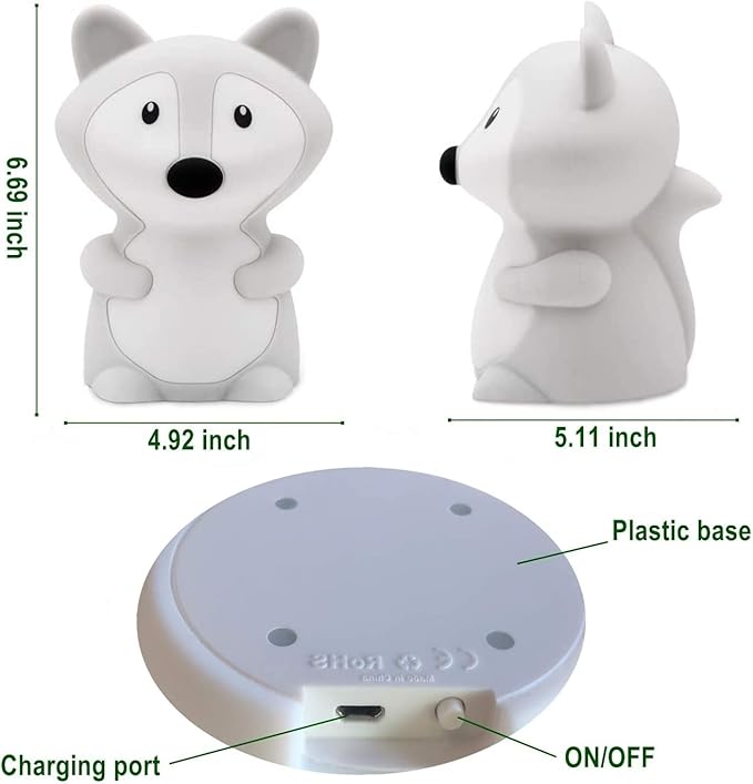 Big Size Night Light for Kids, Portable Silicone Bedside Lamp, Multicolor Light with Touch Control + Remote Control, USB Rechargeable Light for Adults/Children/Baby Bedroom/Gift - Large Fox
