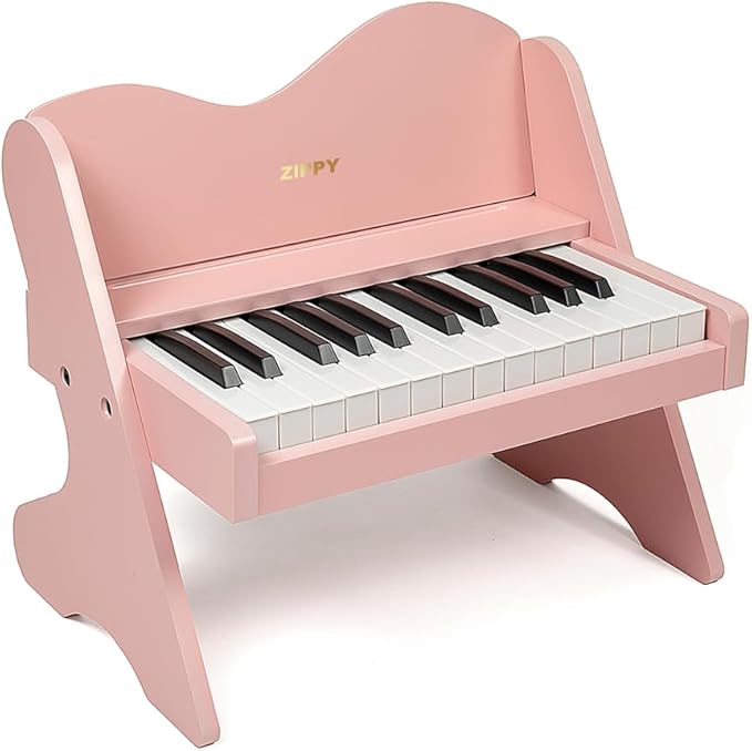 ZIPPY Kids Piano Keyboard, 25 Keys Digital Piano for Kids, Volume Adjustable, Mini Music Educational Instrument Toy, Wood Toy for Toddlers Girls Boys (Pink)