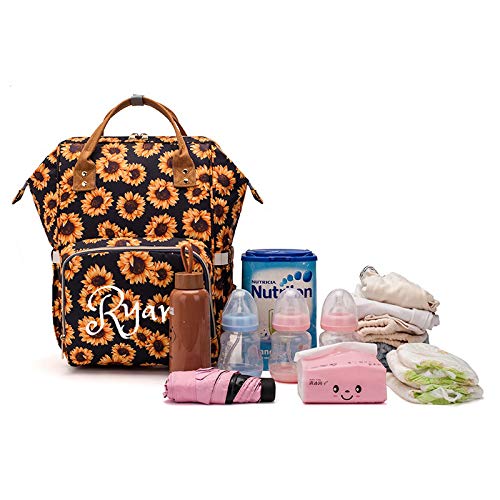 Personalized Large Diaper Bag Knapsack/Tote Bag/Backpack -Custom Monogram Embroidered for Infant/Baby Bag/ (Sunflowers)