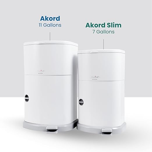 Janibell Akord Slim Adult Diaper Disposal System 7 Gallon Odor Locking Double-Sealed Adult Diaper Pail with Hands-Free Foot Pedal, Holds 22 Large Briefs, Continuous Liner, Durable ABS Resin
