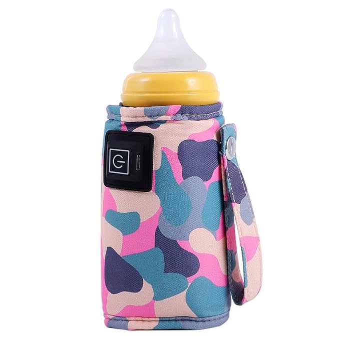 Plplaaoo USB Baby Bottle Warmer Portable Milk Heater,Fast Heating Baby Bottle Warmer with 3-Speed Temperature Adjustment,Compact Insulated USB-Powered Bottle Warmer for Infants(Deep Camouflage)