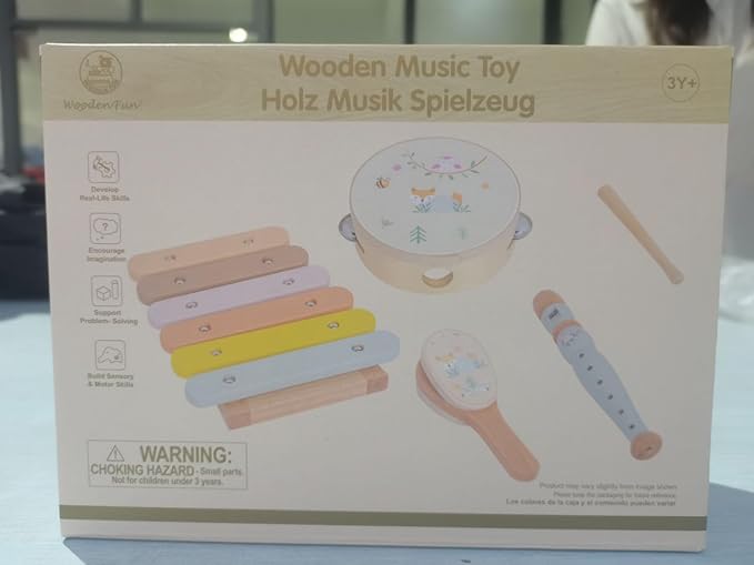 Wooden Musical Instruments Set for Toddlers 1-3, Natural Wood Percussion Instruments Xylophone Gift Set for Girls Boys Kids ,Preschool Educational Musical Toys
