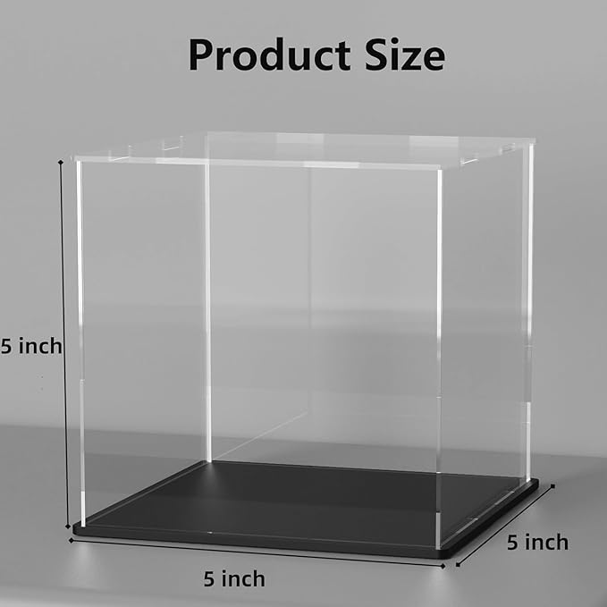 5 Inch Clear Acrylic Display Case, Rectangle Box for Collectibles, Plexiglass Case With Matt Black Stand for Toys, Desktop Display