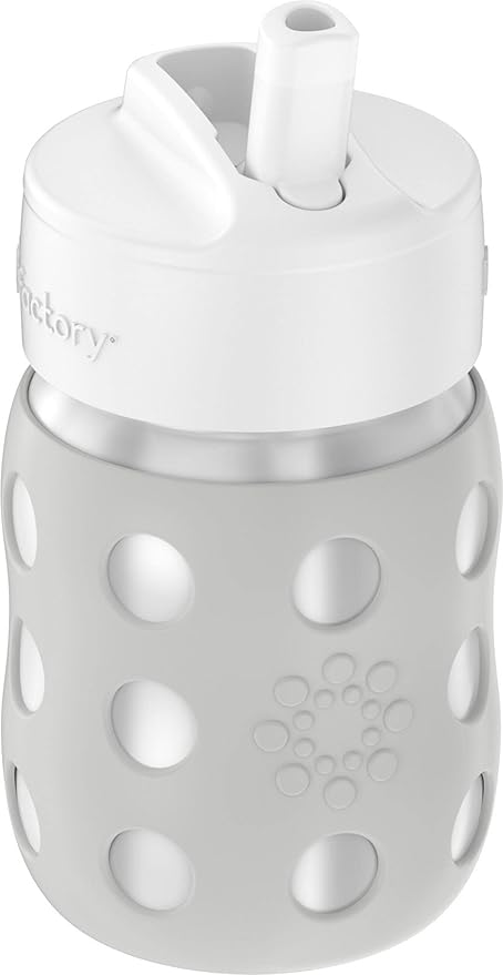 Lifefactory 8-Ounce Stainless-Steel Vacuum-Insulated Wide-Neck Baby Bottle with Straw Cap, Stone Gray (LS2241WCG4)