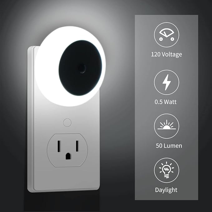 KINUR 6 Pack Night Light, LED Night Lights Plug into Wall with Dusk to Dawn sensors, Plug in Night Lights for Kids Room, Bedroom, Bathroom, Baby Nursery,Stair Lights, Hallway Light, Daylight