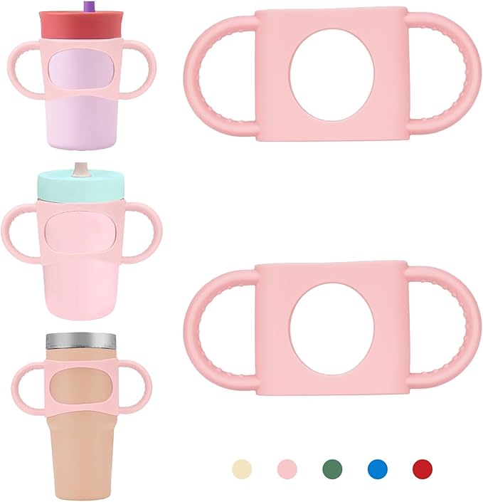 NiHome Tumbler Grip Compatible with 14oz Stanley Quencher, Fit for 12 15oz Zak Owala kids Cups Accessories Handle, Silicone Dual-Handle Tumbler Handles for Home Travel Outdoors Daily Use (2PCS,Pink)