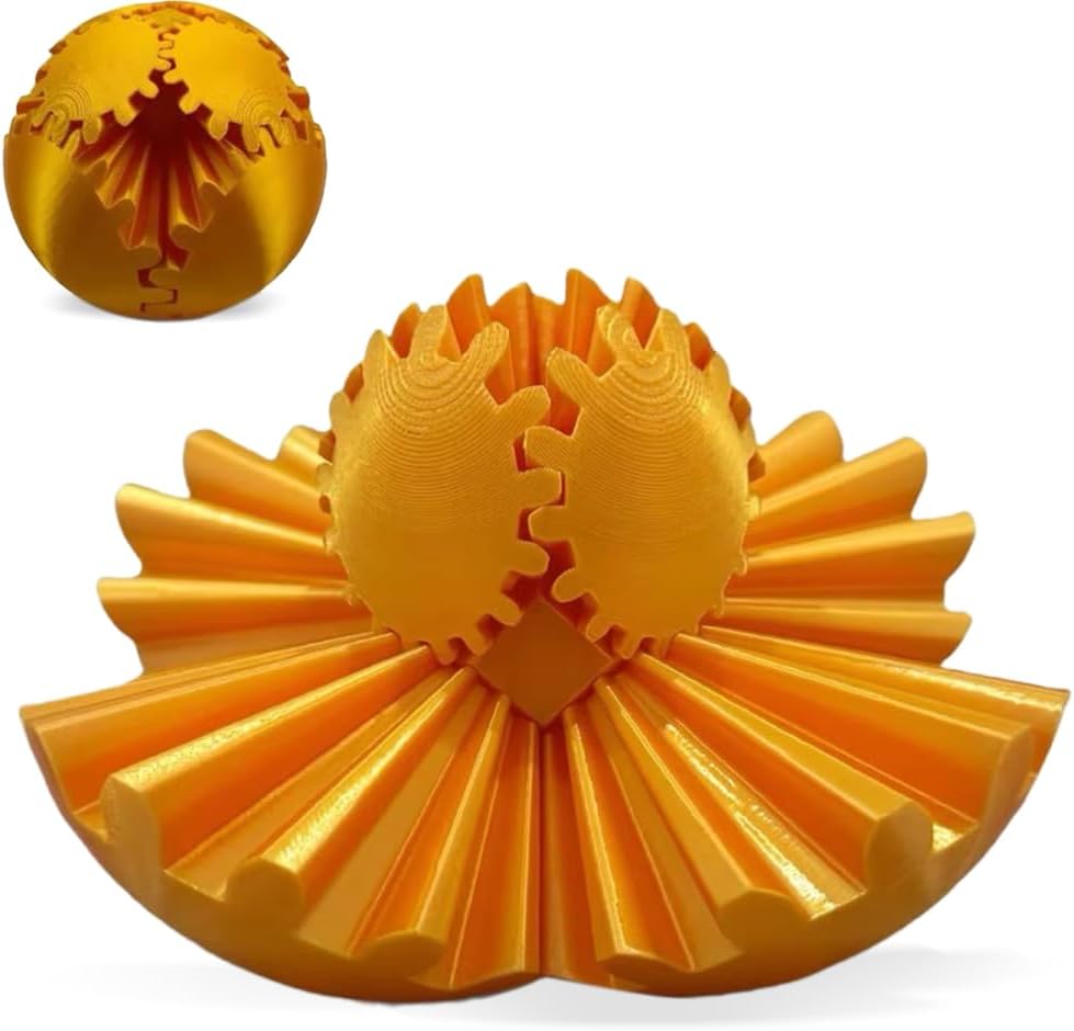 3D Printed Gear Ball, Gears phere Gear Ball Fidget Toy, Puzzle Balls, Fidget Ball, Cube Fidget Toy ,Gear Ball Toys for Classroom Prizes, Party Birthday, Anxiety Relaxing and Stress. (Golden)