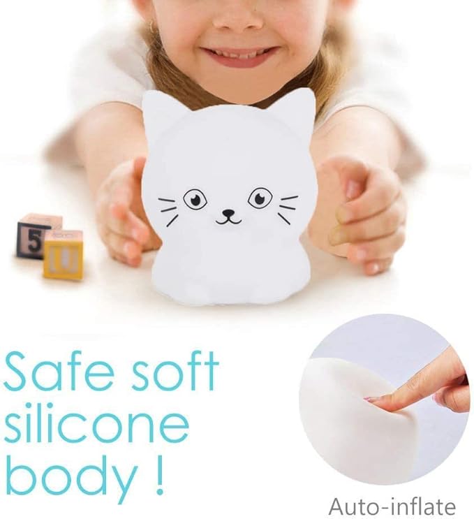 Night Light for Kids, Bedside Lamp for Children, Baby Nursery Lamp for Breastfeeding Safe, Break Resistant, Eye Caring, Adjustable Brightness & Color, Touch Control, Child Gift/Bedroom - Cat