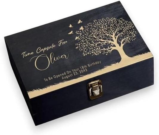 Personalized Time Capsule Memory Box Custom Engraved Wooden Keepsake Box for 18th Birthday Surprise Memories Photos Letters Memento - Storage Boxes for Baby Shower Birthday Anniversary Milestones Gift