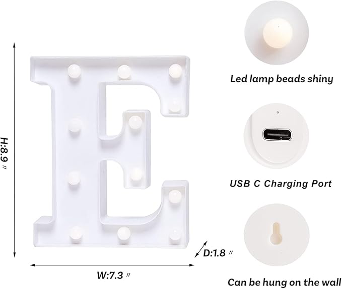 Foaky Rechargeable LED Letter Lights Sign Marquee Light Up Letters Sign for Night Light Wedding/Birthday Party Christmas Lamp Home Bar Decoration (E)