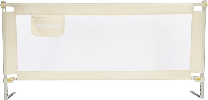 welspo 70 Inches Bed Rail for Toddlers Fold Down Safety Baby Bed Guard Swing Down Bedrail for Convertible Crib, Kids Twin, Double, Full Size Queen & King Mattress, Beige [Upgraded] (1 Pack)
