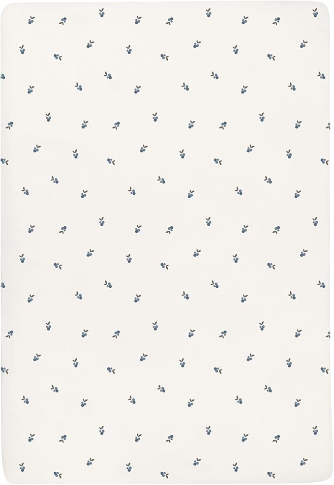 Ely's & Co. Patent Pending Waterproof Crib Sheets, 100% Cotton with Waterproof Lining - Built in Mattress Protector, 2 Pack Fitted Crib Sheet Set, Berry and Cluster Dot (Blue) 28” x 52”
