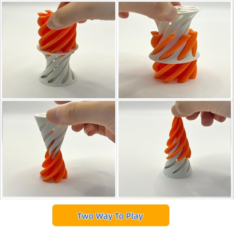 Impossible Pyramid Passthrough Sculpture - 2Pcs 3D Printed Spiral Cone Fidget Toy, Stress and Anxiety Relief Toy, Pass Through Pyramid Fidget Toy for Adult Children (Orange)