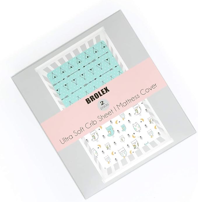BROLEX Baby Fitted Crib Sheets: Kid Crib Sheets - Set of 2 for Toddler Standard Size Crib Mattress for Boys and Girls - Jersey Knit Crib Bed Sheets Arrow Owl