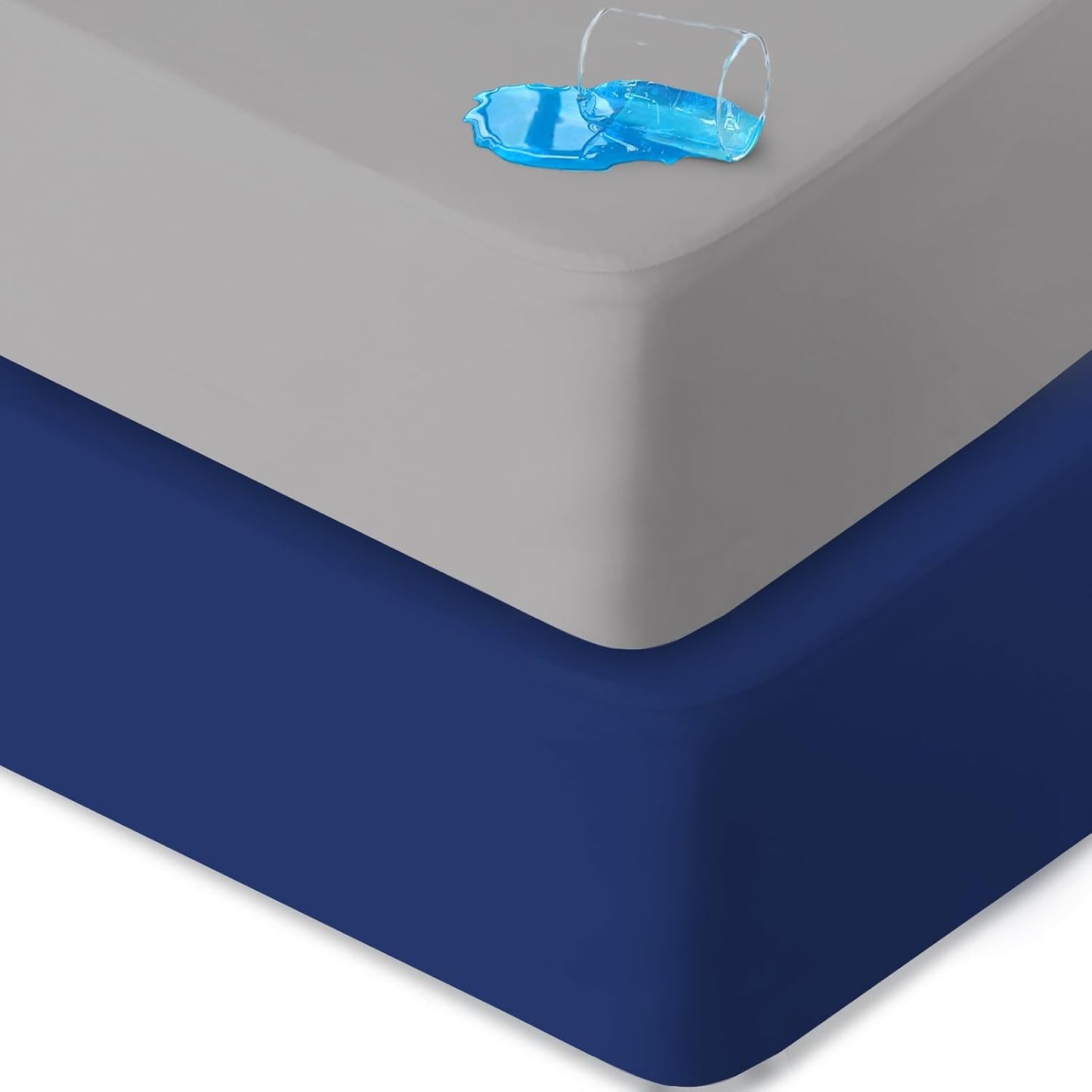 Crib Sheets Waterproof 2 Pack, Crib Mattress Protector, Toddler Fitted Crib Sheet Neutral, Ultra Soft & Breathable Toddler Bed Sheets for Boys and Girls, Grey & Navy