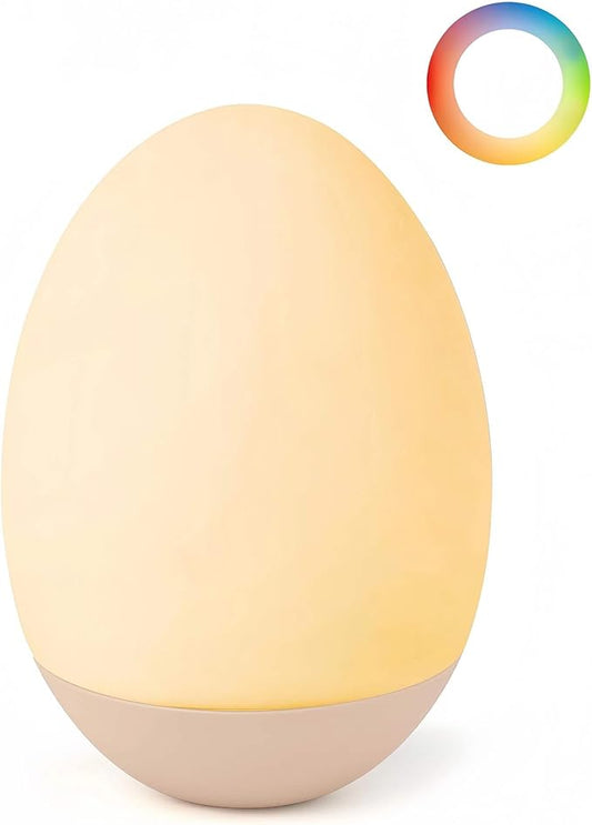 Egg Baby Night Light for Nursery & Breastfeeding – Portable Touch Light with 7 RGB Colors, Stepless Dimming, Rechargeable, BPA-Free Soft Silicone, Compact Lamp for Kids & Newborns