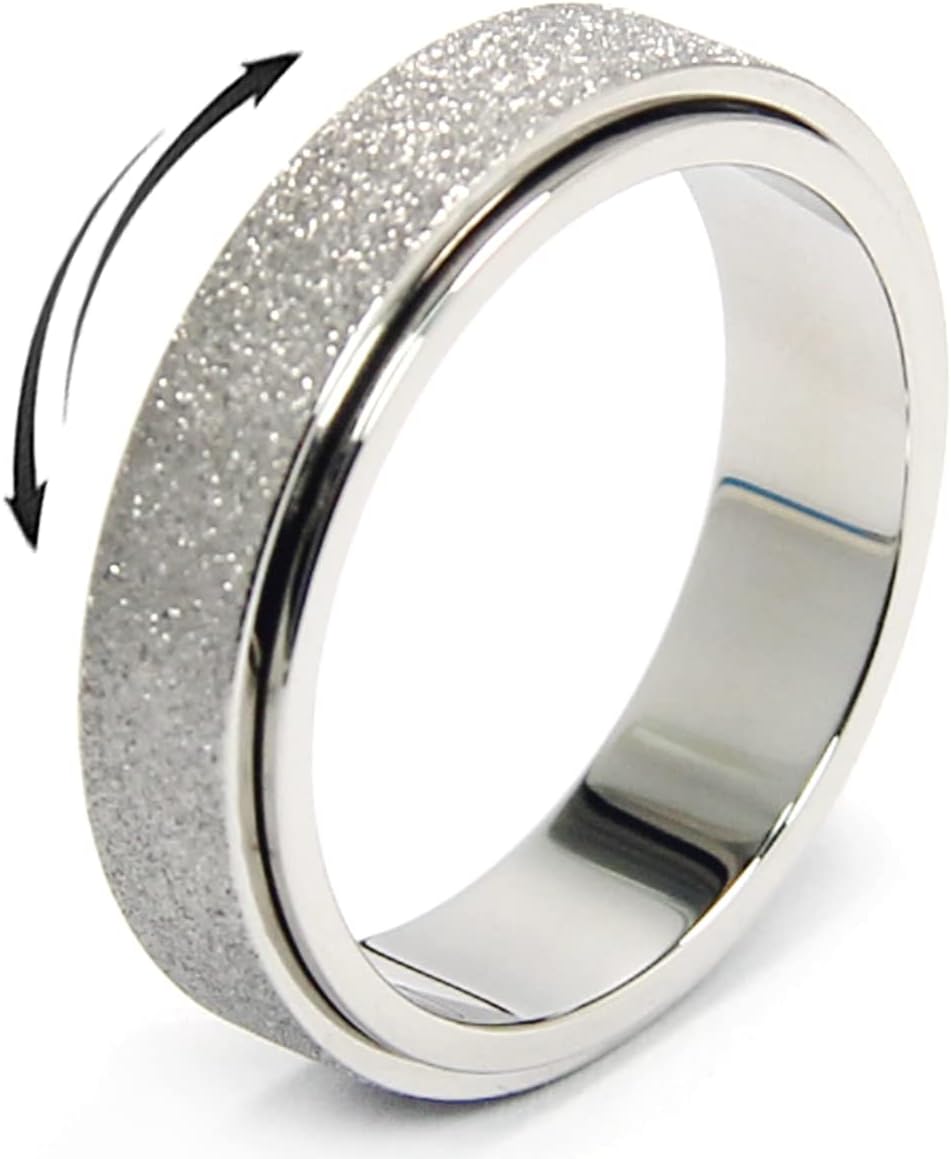 Anxiety Ring for Women Men, Titanium Stainless Steel Spinner Ring, 5 Colors, 6MM, Size 6-10, 3 Styles Anxiety Ring-Moon Star, Sandblasted Finished, Hollow Outer