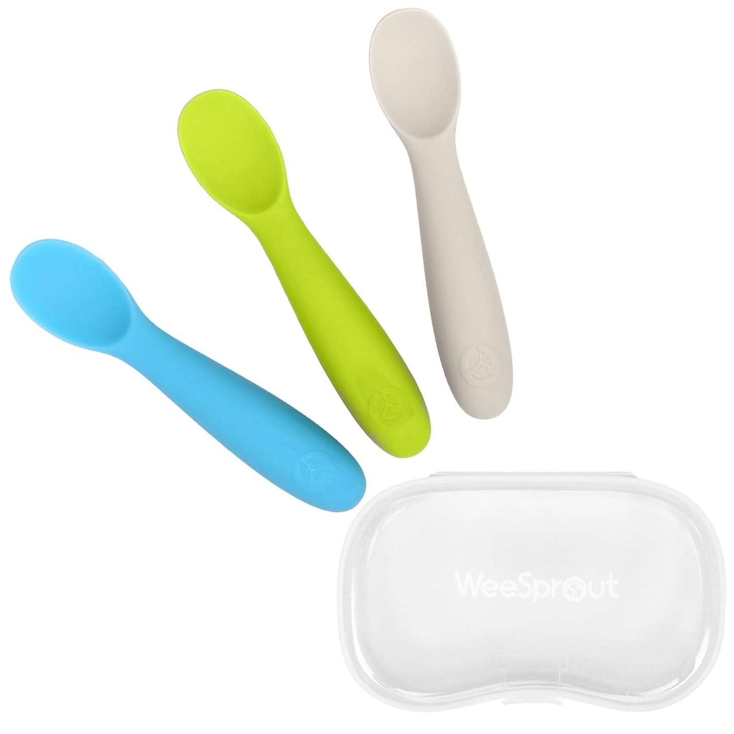 WeeSprout Baby Spoons for Self Feeding 6 Months +, Soft & Durable Silicone Utensils for Sensitive Gums & Teeth, Easy Grip Handles & Shorter Length for Little Hands, 3 Pack + Carrying Case