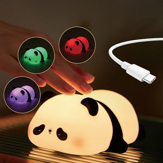 Cute Panda Night Light - Dimmable LED Squishy Night Lamp, Rechargeable Silicone Touch Light for Nursery, Toddler & Kids Room Decor, Safe Breastfeeding Nightlight, Cool for Boys & Girls