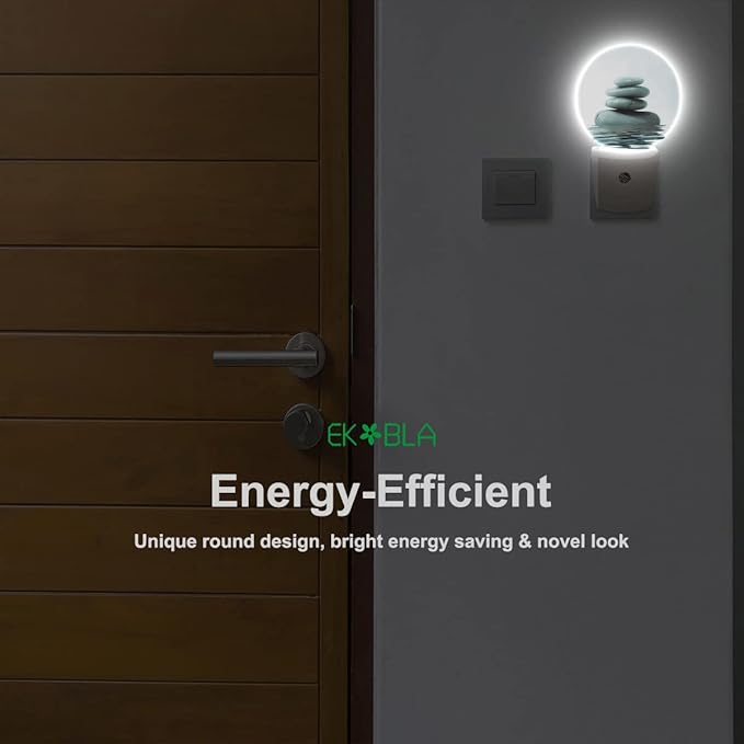 EKOBLA Zen Stones Night Light Oriental Spa Peaceful Meditation Night Lights Plug into Wall with Dusk to Dawn Sensor LED Lamp for Men Women Birthday Housewarming Christmas Gift