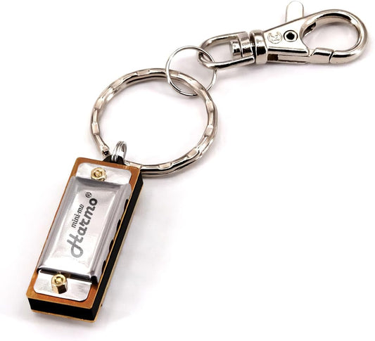Harmo Mini-Mo Keychain Harmonica - 4 Hole 8 Tunes Type C Mini Harmonica Keychain, Stylish and Portable Mini Keychain, USA Designed Stainless Steel, Ideal Music Keychain Accessory