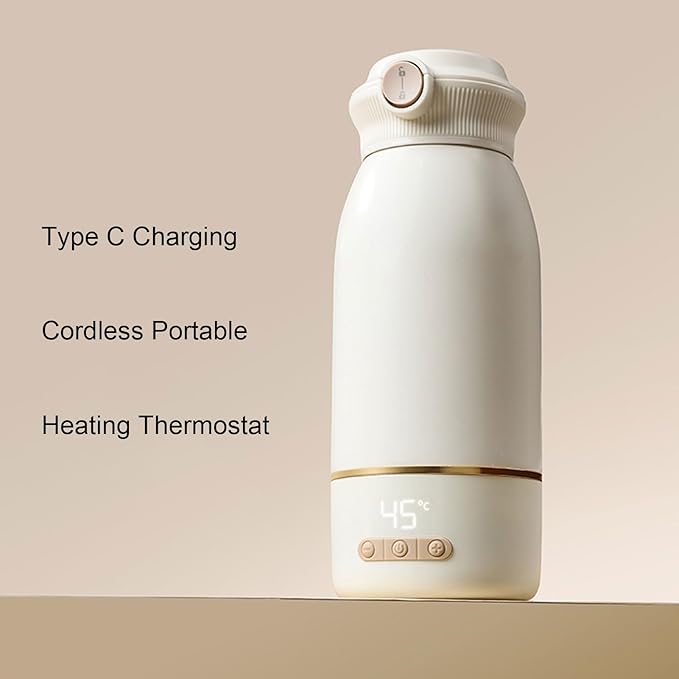 Bottle Warmer, 500ML Cordless 36 Hours Thermostatic Milk Mixer, 2H Fast Charging, Portable Travel Baby Bottle Warmer for Vehicle Car Airplane