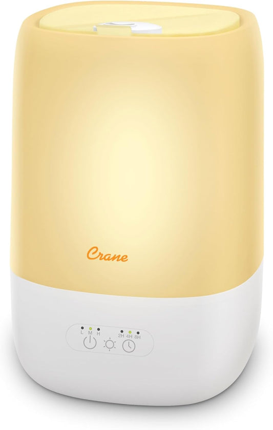 Crane Ultra-Quiet 3-in-1 Humidifier for Baby with Essential Oil Tray, 7-Color Sleep Light, 1 Gallon Top-Fill Tank, Ideal for Bedroom
