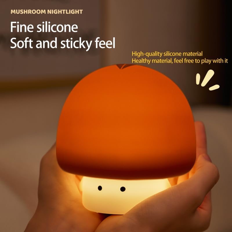 Cute Baby Night Light for Kids,Rechargeable Dimmable Silicone Nursery Toddler Mushroom Nightlight,Squishy Bedside Lamp for Night Stands,Fun Decor for Children,Children's Day Gift(Brown)