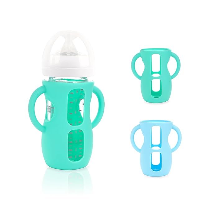 2-Pack Silicone Sleeves for Philips Avent Glass Bottles, BPA-Free Drop-Resistant Baby Bottle Sleeves with Handles, Compatible with Philips Avent Natural Glass Baby Bottles (8 oz)