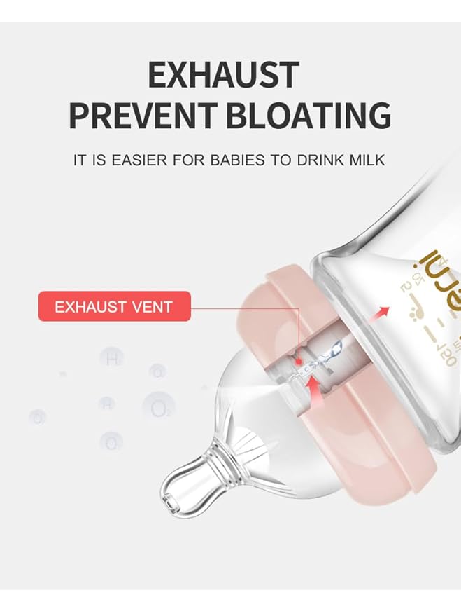 Glass Baby Bottles,Anti Colic Breastfeeding Bottle with Natural Response Nipple Size S,Wide Neck Slow Flow Baby Bottle for Baby,Newborn,Preemie 0-3 0-6 Month,BPA Free (Pink, 2 Pack, 5 Ounce)