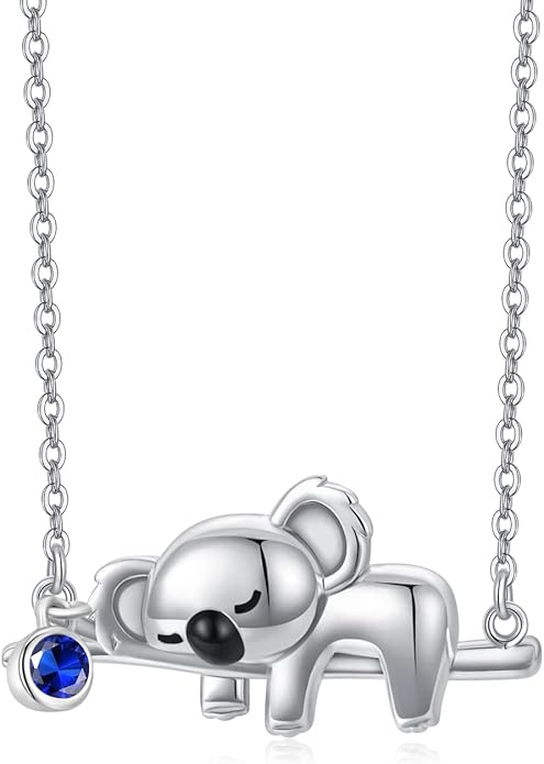 JUSTKIDSTOY Koala Necklace Sterling Silver Cute Animal Koala Bear Birthstone Necklace Jewelry Christmas Birthday Gifts for Women Girls