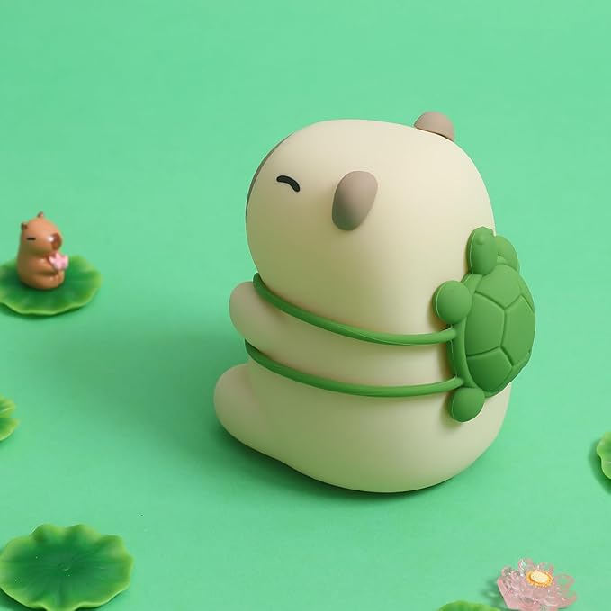 Capybara Night Light for Kids - Adjustable 3 Brightness Levels & 7 RGB Colors, Squishy Animal Decor & Portable Charging Touch Lamp