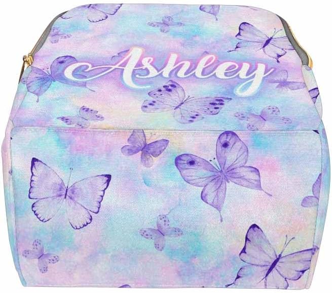 Custom Baby Bag Shoulders Bag Personalized Diaper Bags Mommy Daypack Customized Backpack Multifunction Mommy Diaper Bag Personalized Name Bag, Rainbow Butterflies