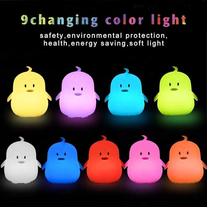 Big Size Night Light, Portable Silicone Bedside Lamp, Multicolor Light with Remote Control, USB Rechargeable led Light for Kids/Baby Bedroom/Adults/Children/Gift - Large Penguin