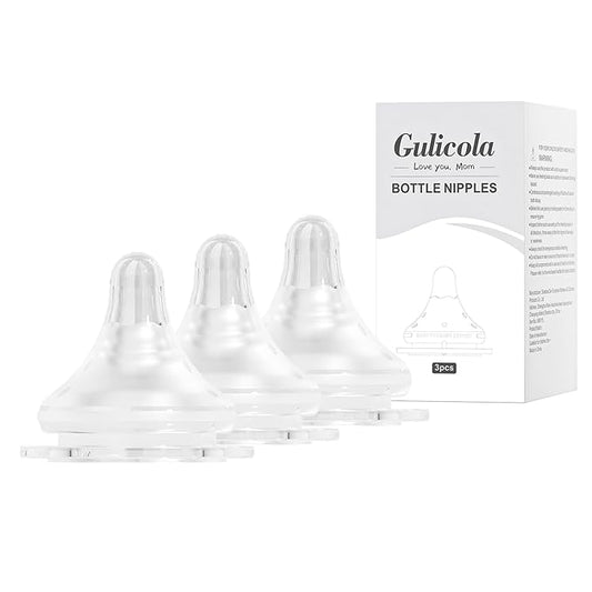 Gulicola Natural Flow Baby Bottle Silicone Nipple Level 2, Medium Flow (M), 3+ Months, 3 Counts (Pack of 1)