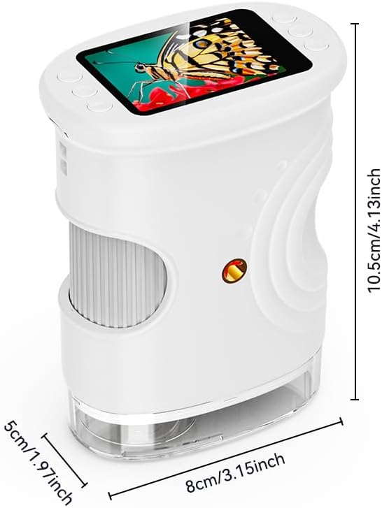 1000X Handheld Digital Microscope for Kids with 2.0" IPS Screen, Portable STEM Science Lab Toy, Rechargeable Pocket Microscope Educational Gift for Boys & Girls Age 4-6 8-12, White