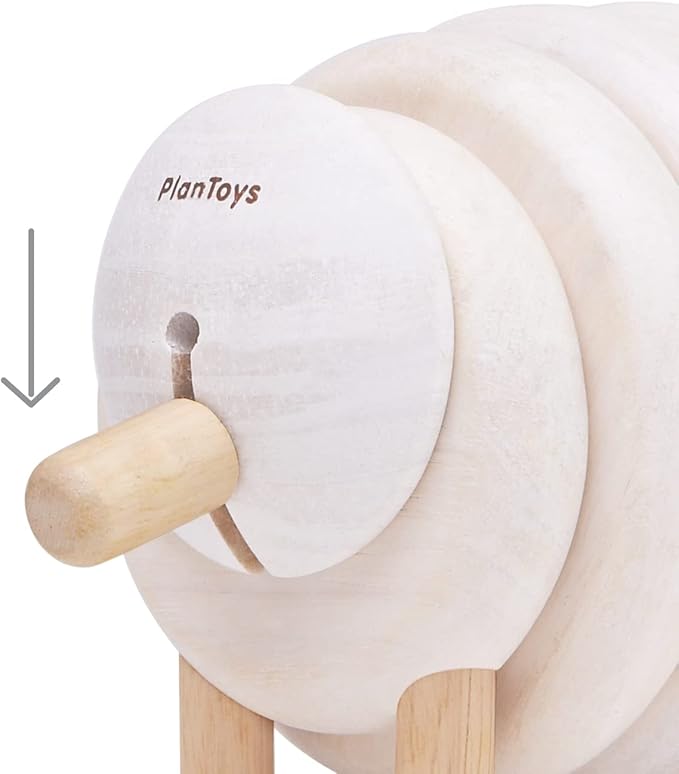 PlanToys Lacing Sheep Wooden Toddler Toys for Color Sequencing with Colored Beads and Matching Different Sized Rings - Lace Together to Build the Sheep