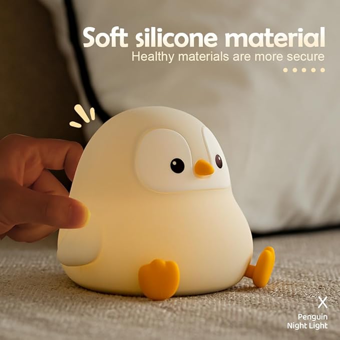 Novelty Cartoon Penguin Silicone Night Light Rechargeable Timing Dimming Nursery Sleep Night Lamp for Baby Room Decor