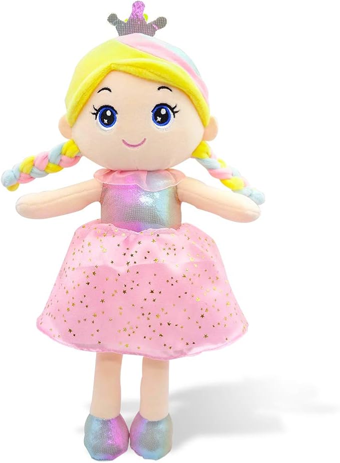 June Garden 14" Soft Baby Doll Vera - Stuffed Cuddly Princess Plush Gifts for Girls - Pink with Gift Bag