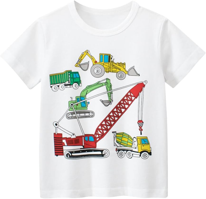 Boys' 4-Pack Excavator Short Sleeve Crewneck T-Shirts Top Tee Size 2-7 Years Toddler Boys' Value Pack Cotton T-Shirt