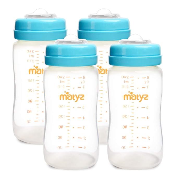 Matyz 4-PACK Wide Mouth Breast Milk Storage Containers With Lids (Blue, 8oz Each) - Freezer Safe Breastmilk Storage Bottles - Breast Pump Accessories For Medela Spectra Avent Breast Pumps